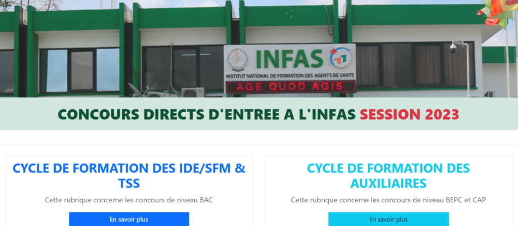 CONCOURS DIRECTS D'ENTREE A L'INFAS SESSION 2023 - CYCLE DE FORMATION DES IDE/SFM & TSS