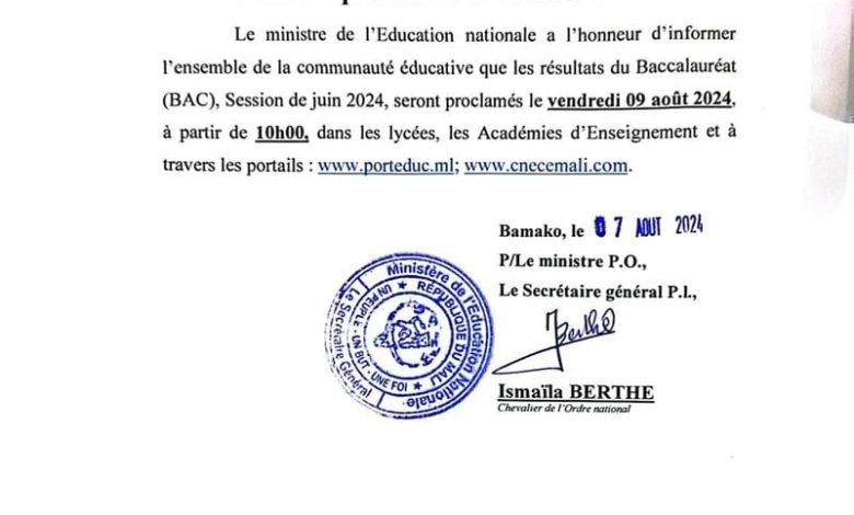 Résultats du baccalauréat malien session de juin 2024